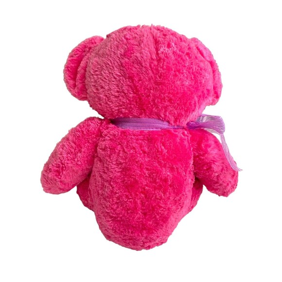 RUSS BERRIE VENUS Pink￼ Plush Bear Stuffed Animal Toy Purple Sheer Bow Vintage - Picture 3 of 13